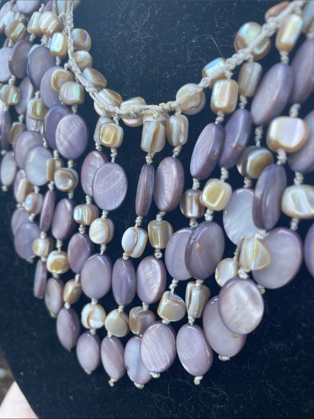 Mother of Pearl Bib Necklace purple and natural color